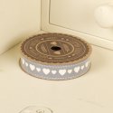 Luxury 5 Metre French Grey White Heart 100% Cotton Gift Wrap Ribbon