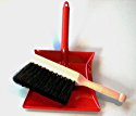Metal dustpan and handbroom with natural bristles, red